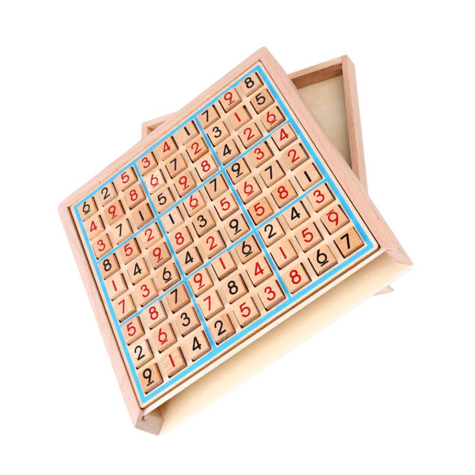 Milisten Sudoku Holzspiel Satz für Kinder Tragbares Lernspiel mit 9 Feldern Integrierter Aufbewahrung Logisches Denkspiel für Frühe Matheförderung