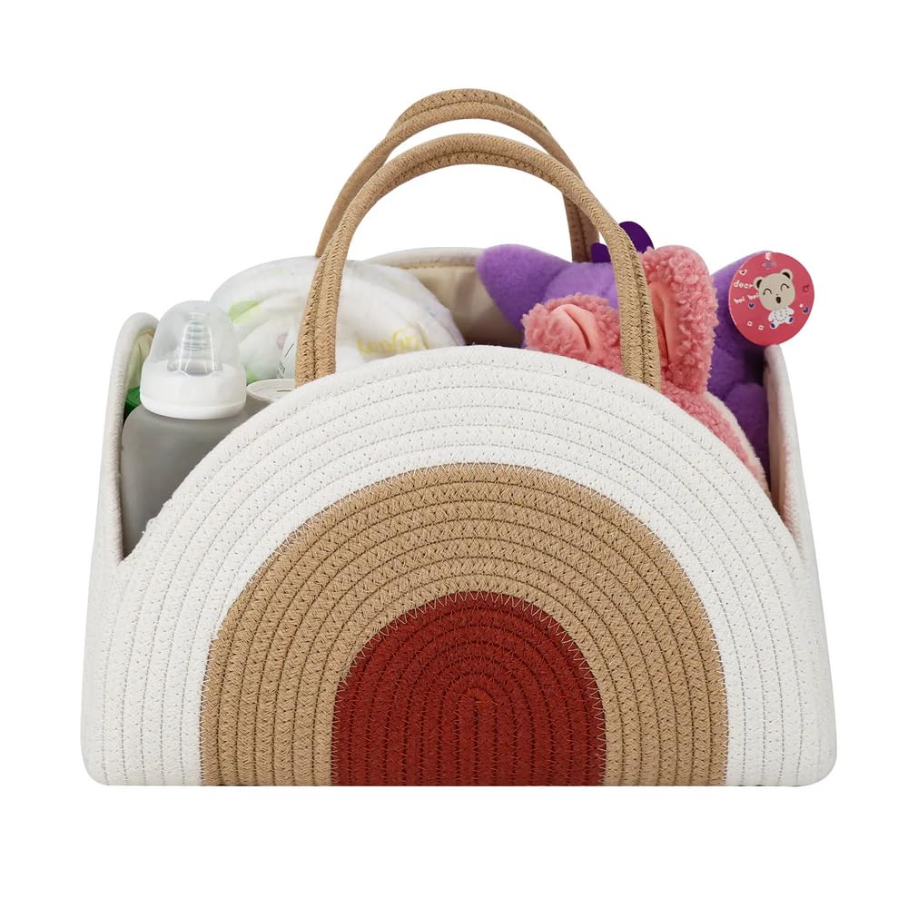 WAZIR GROW Baby Diaper Caddy Organizer, Cotton Rope Diaper Caddy Basket, Newborn Essentials, Large Storage Basket For Newborn Girls & Boys, Gift For Baby Shower List, Earthy Rainbow Nursery Decor