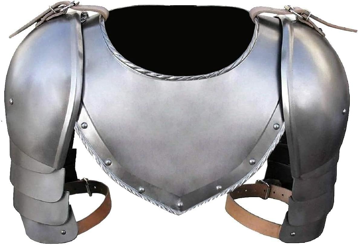 NauticalMart Medieval Iron Gorget with Spaulders – Viking Crusader Steel Shoulder & Neck Armor Set Handcrafted Protective Armor for LARP, Historical Reenactment, Cosplay