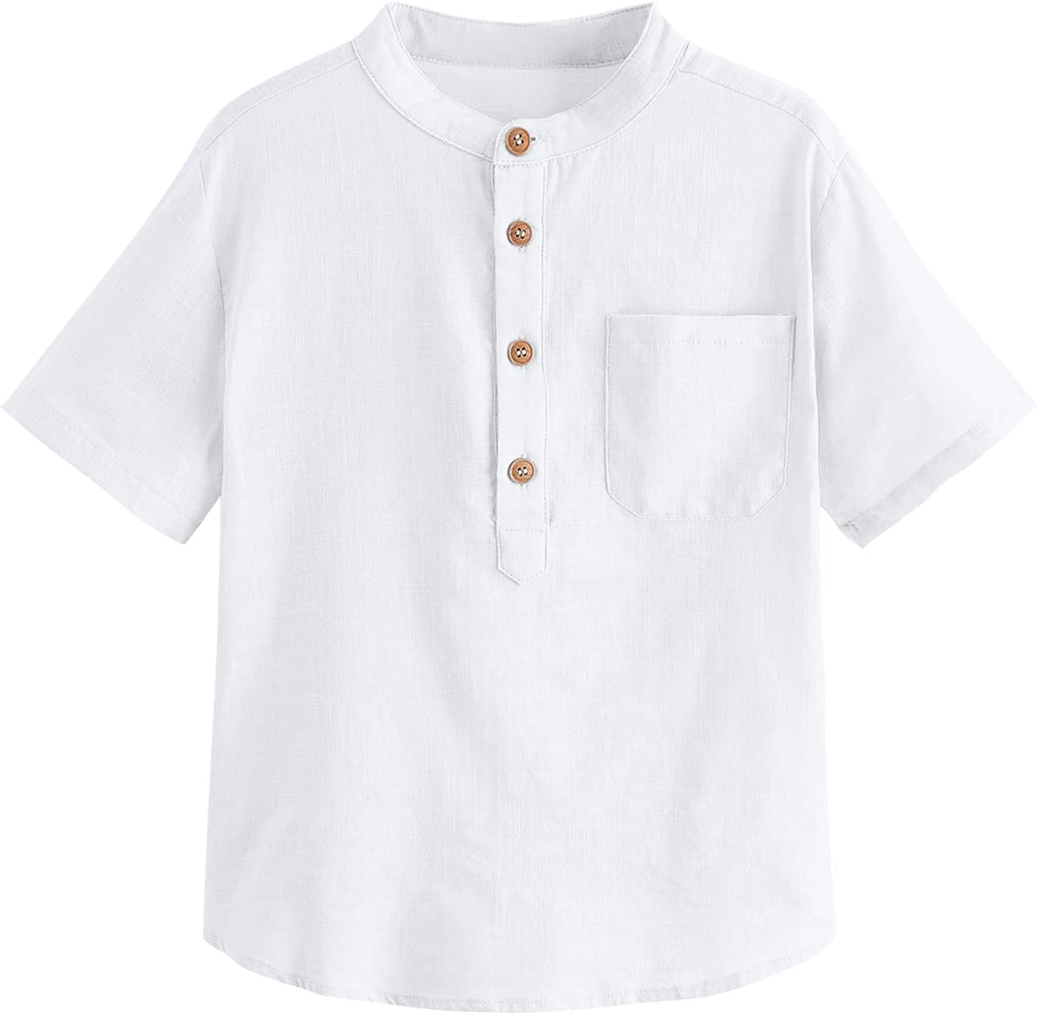 Haloumoning Camisa de lino para chicos de manga corta Henley, camiseta de verano, monocolor, corte regular, informal, informal, para fiestas, para niños (3-14 años)