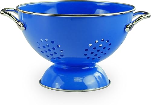 Miniatura 25 de Reston Lloyd, Cesta coladora de cocina de acero con recubrimiento en polvo de 1 cuarto de galón para drenar pasta, verduras y frutas, asas cromadas
