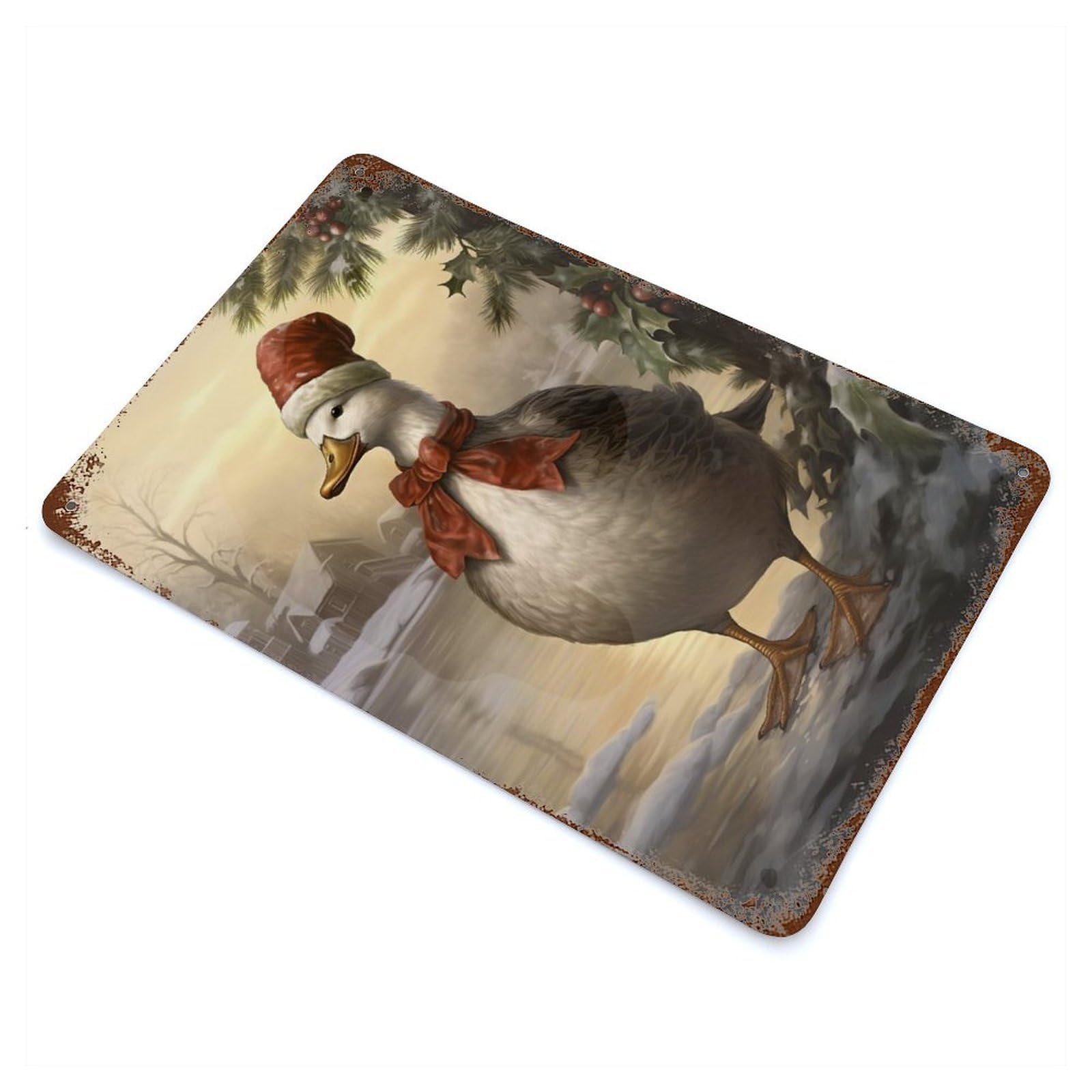 Garage Style Snowy Christmas Duck Vintage Metal Tin Sign 11.8"x7.9", Retro Wall Decor for Bar And Workshop