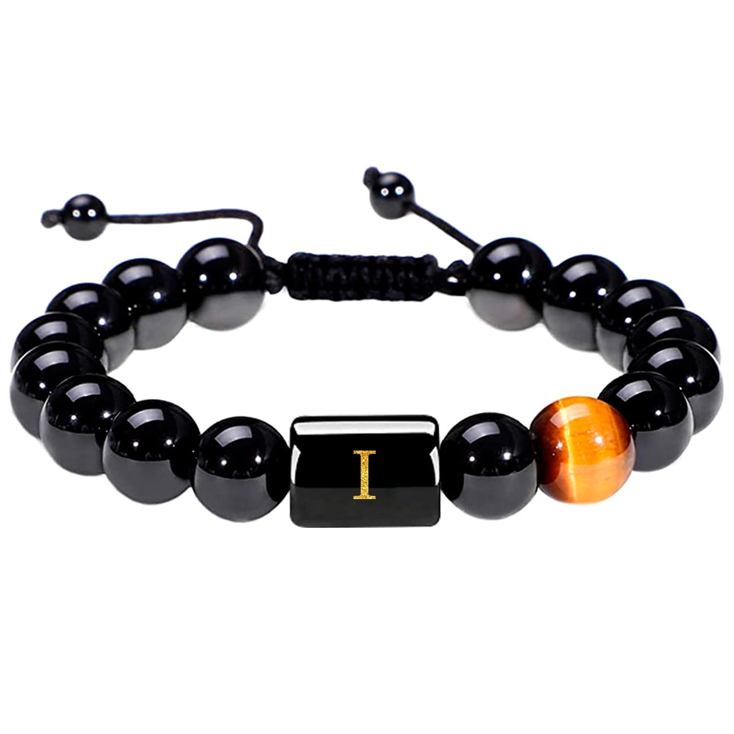 YOTHIWAD Initials Bracelets for Men Letters Bracelet Natural Tiger Eye Black Onyx Beaded Bracelet Handmade Jewelry Gift for Men