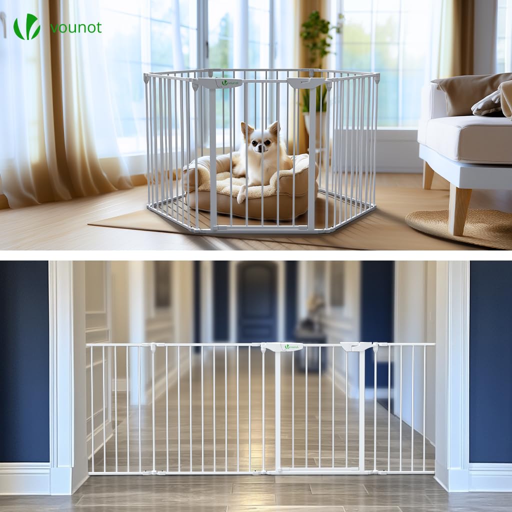 VOUNOT® Barriera di Sicurezza 375 cm per Bambini e Cani, Cancello Cancelletto Griglia di Sicurezza per Camino, Preassemblato, 6 Pannelli Barriera Protettiva Pieghevole per Porte o Scale, Bianco