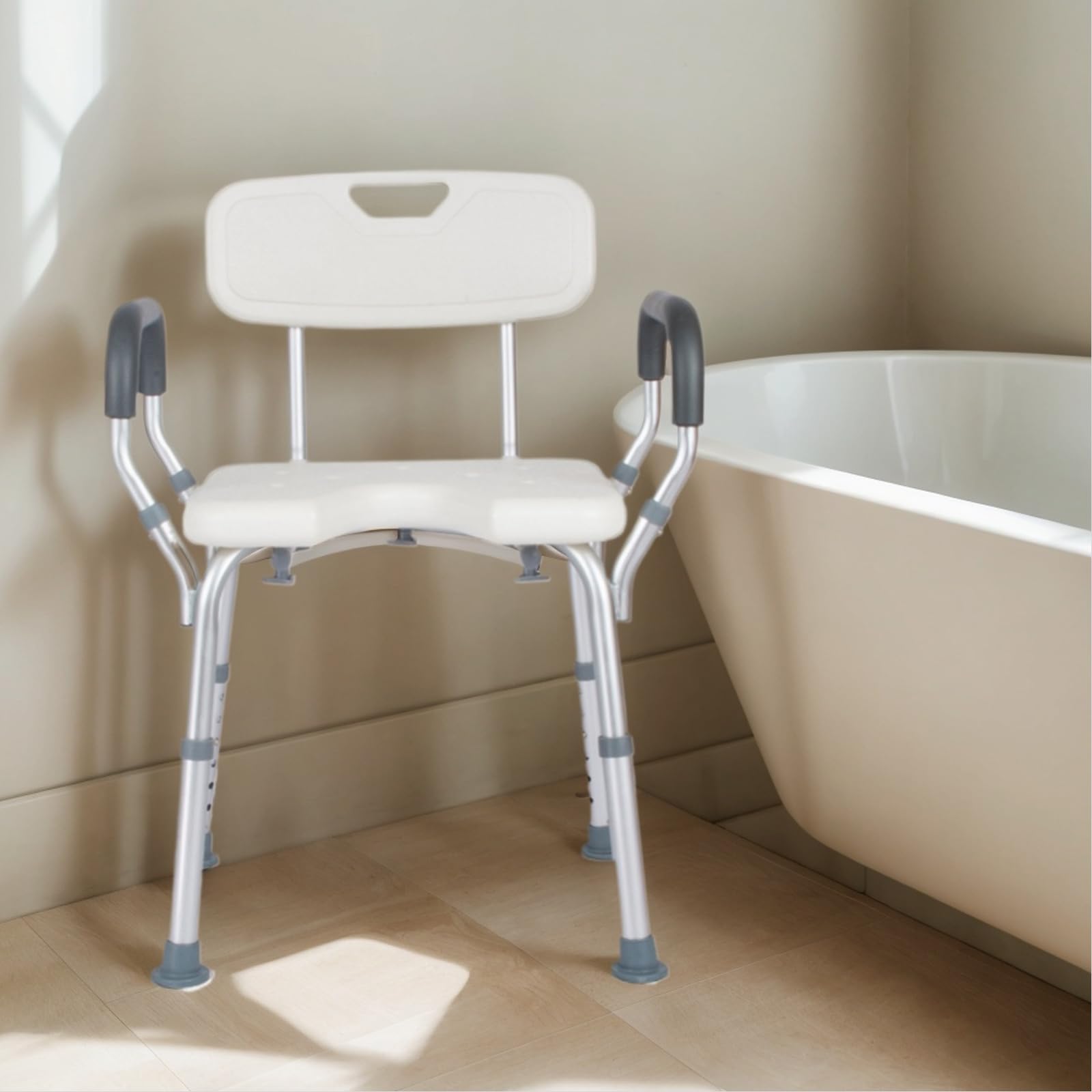Silla Baño Ancianos Ducha,Silla Ducha con Agujero,Silla Baño Ancianos Ducha Montaje sin Herramientas,Regulable En Altura38-51cm,Blanco