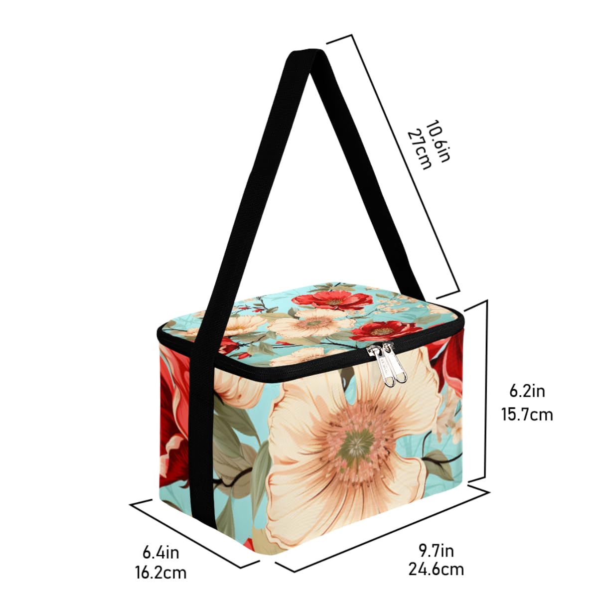 GzLeyigou Lunch Bags for Women Men 9 Cans,Peony Roses Hot & Cold Food Delivery Bag Insulated Grocery Bag Insulated Lunch Box Flowers Cooler Bag for Office Work Picnic Beach