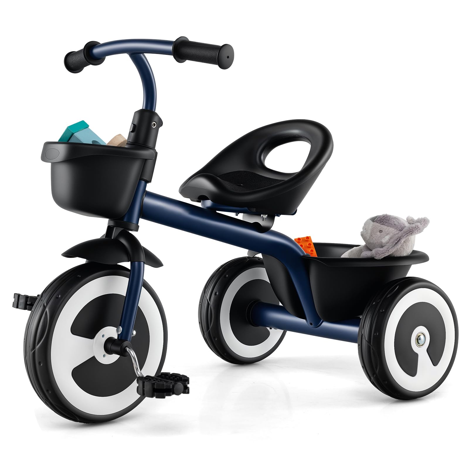 COSTWAY Triciclo per Bambini, Trike con Sede Regolabile Cestini Anteriori e Posteriori, Bicicletta a 3 Ruote con Telaio in Ferro Carbonioso di Alta Resistenza, per Bambini 1,5-5 Anni (Blu)