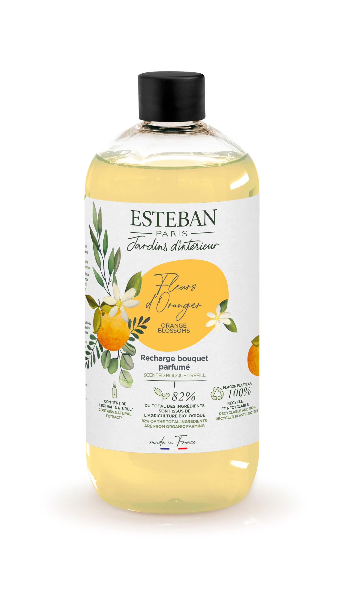 Esteban - Raumduft Nachfüller 500 ml - Raumduft Nachfüllflasche - Duftstäbchen Nachfüller für Duftbouquet, 2-6 Monate, Pflanzlicher Alkohol, Recycelte Flasche - Orangenblüten