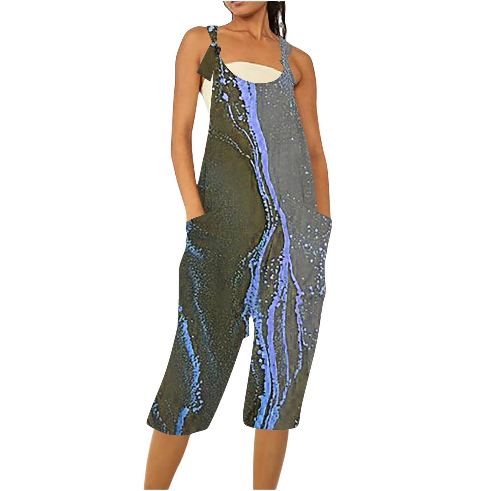 Generic Pantalones De Invierno para Mujer, Mono Holgado sin Mangas de Color sólido, Mono Holgado con Tirantes cómodos, Mono con Bolsillo para Mujer Mallas Grises