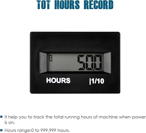 Miniatura 2 de Runleader Medidor de horas digital, contador de horas inductivo, ACDC 8V a 60V para césped, jardín, tractor, compresor generador, ATV, motocicleta,
