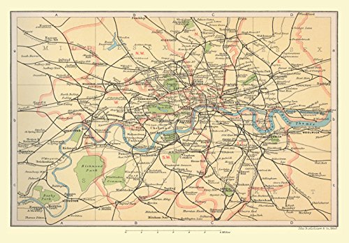 1000 Piece Jigsaw Puzzle - Map of the Railways of London Suburbs and Postal Districts 1908