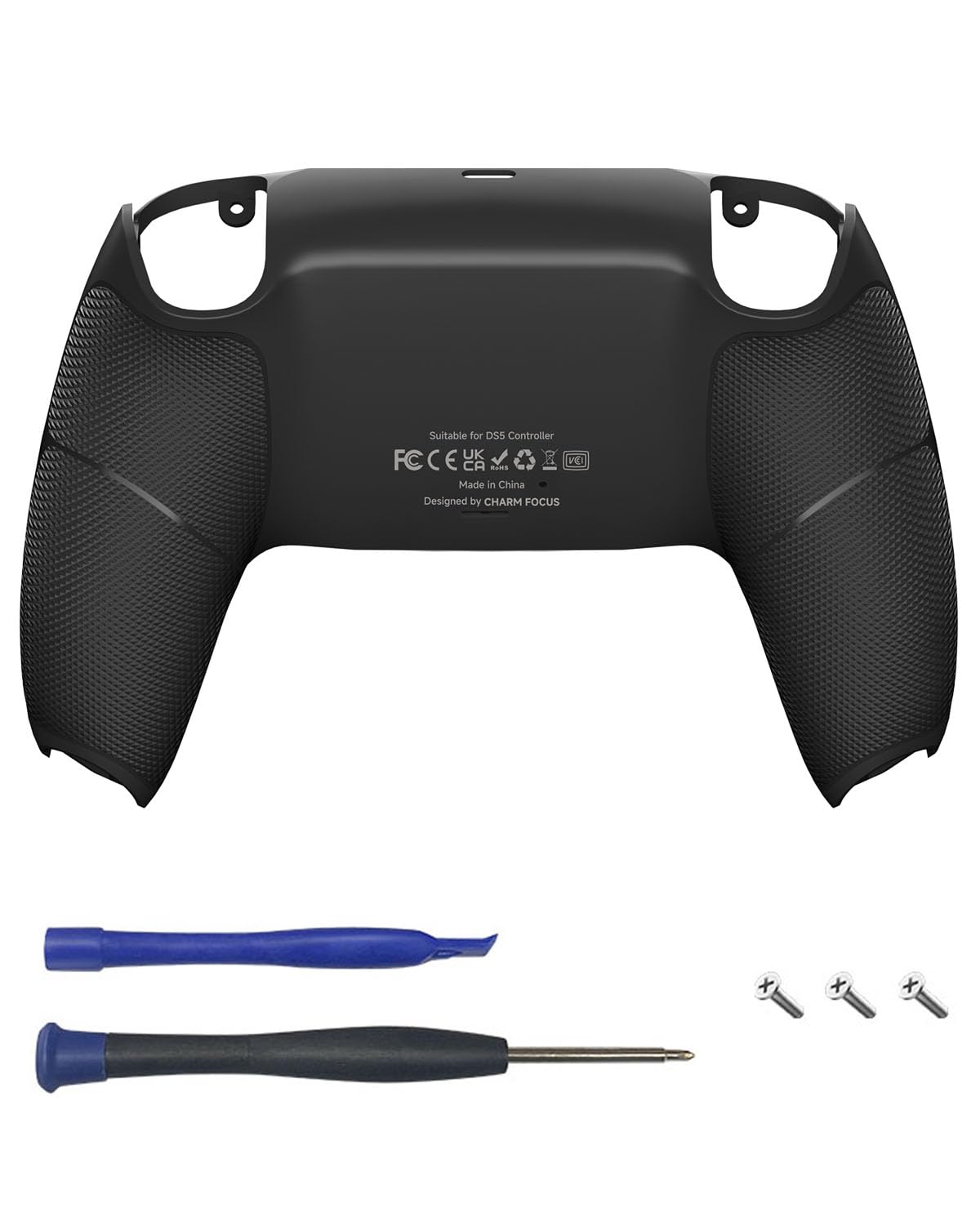 Coque PS5 grip silicone arrière noire texture diamant CHARM FOCUS