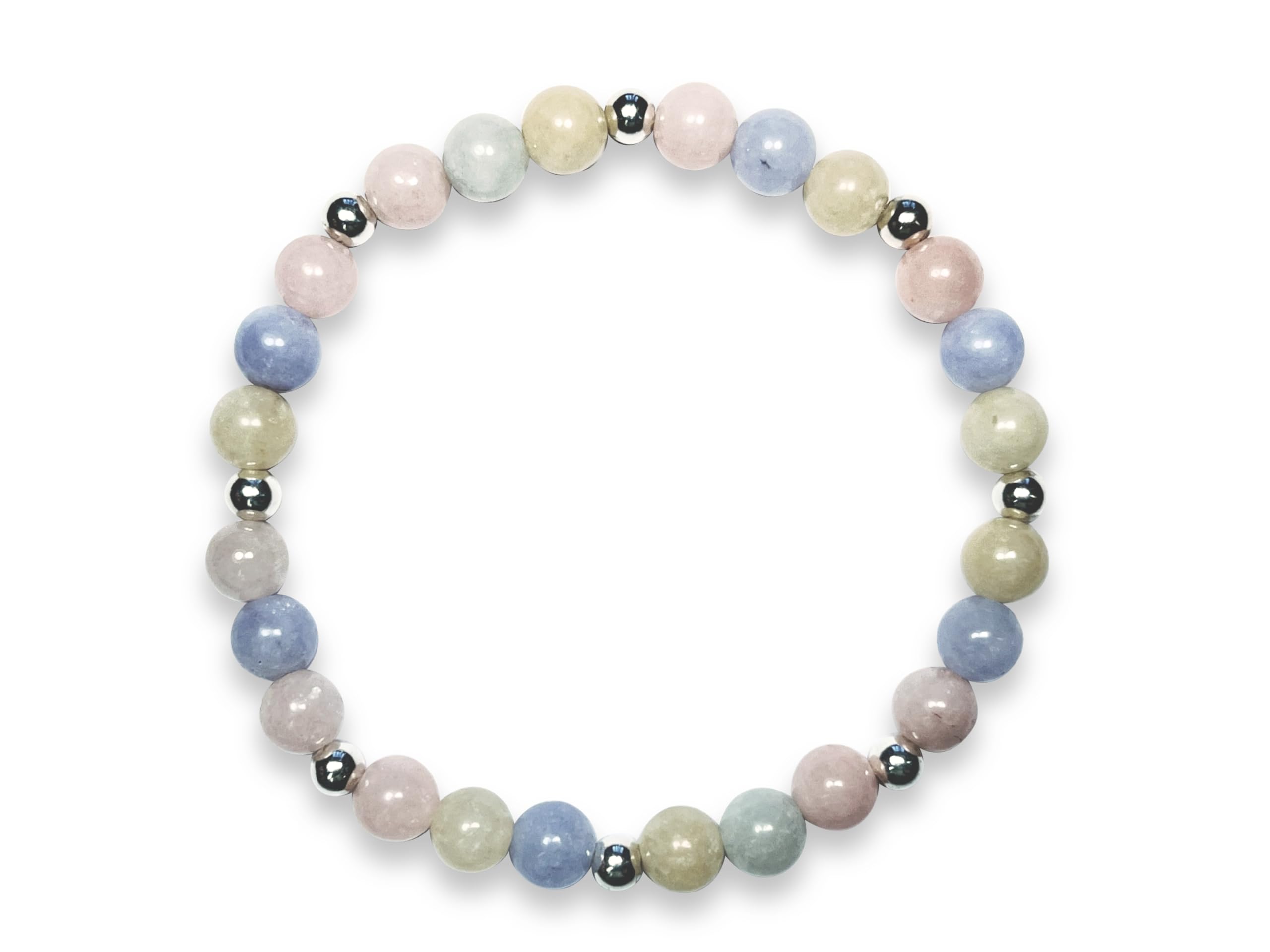Morganit Armband Perlen echt 6mm mit Edelstahlperlen 4mm Silber Gold Roségold oder Ionisiert - Handmade Perlenarmband für mentale Ruhe und Gelassenheit - Spiritueller Schmuck Unisex