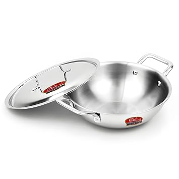 Classic Steels Stainless Steel Kadhai with Stainless Steel Lid for Cooking with Heavy Bottom 3.7 litres Capacity (28 cm Diameter) (Gas Electric and Induction Cooking Friendly)