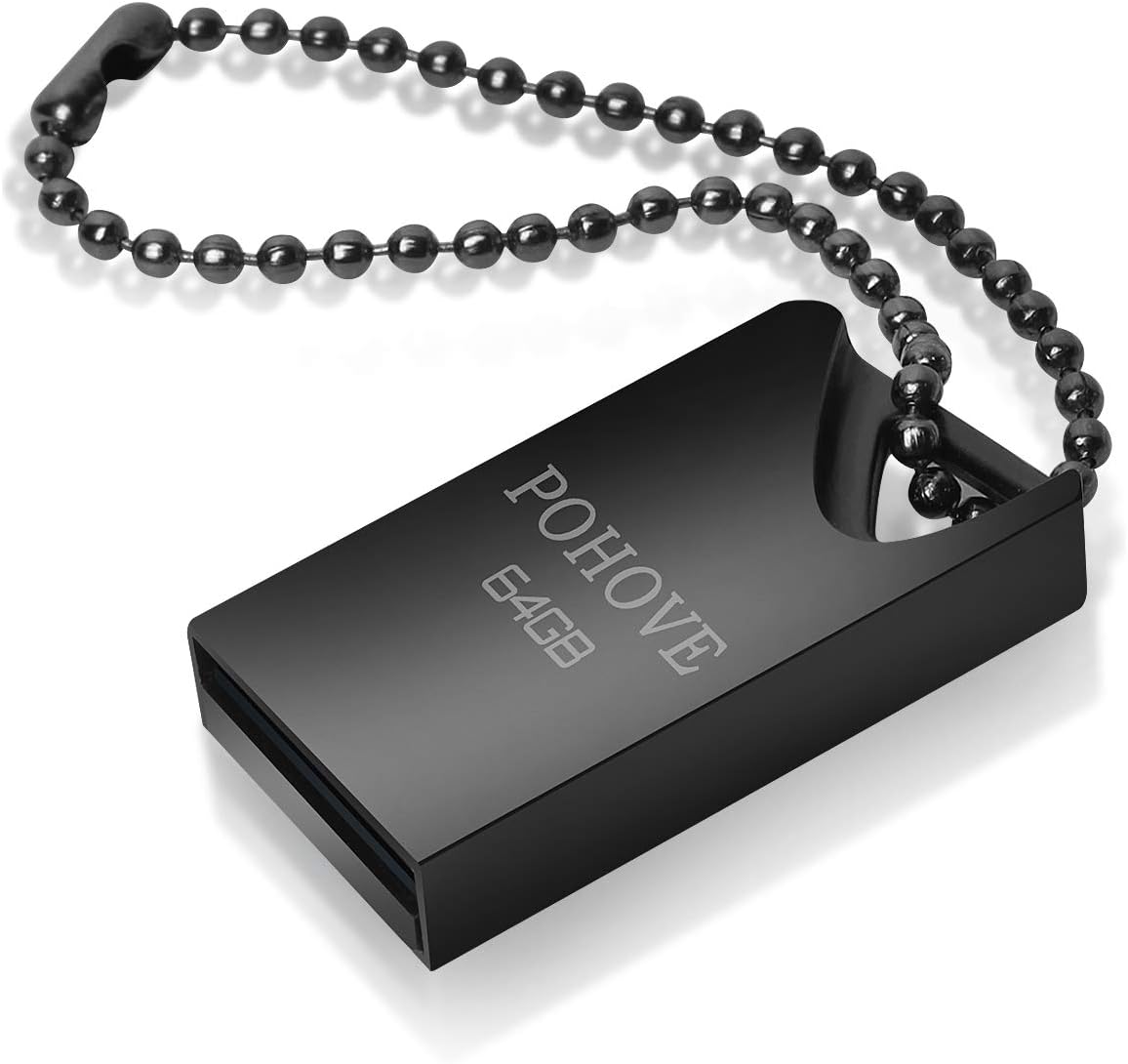 USB Flash Drive 64GB, Mini Memory Stick 64 GB Portable Pen Drive 64GB Waterproof USB Stick With Key Ring for PC Laptop Computers Tablet etc -Black