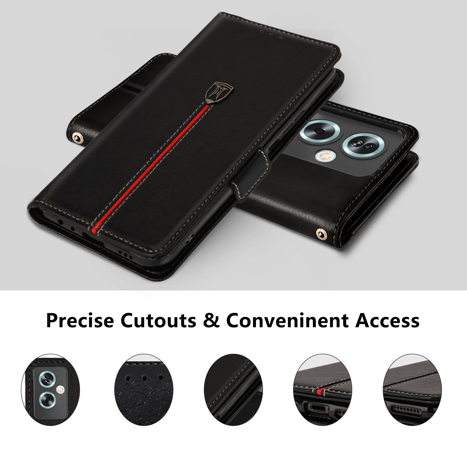 Custodia A Portafoglio In Pelle Nera Per OPPO A79 5G &ndash; Cover Flip Magnetica Con Protezione 360&deg;