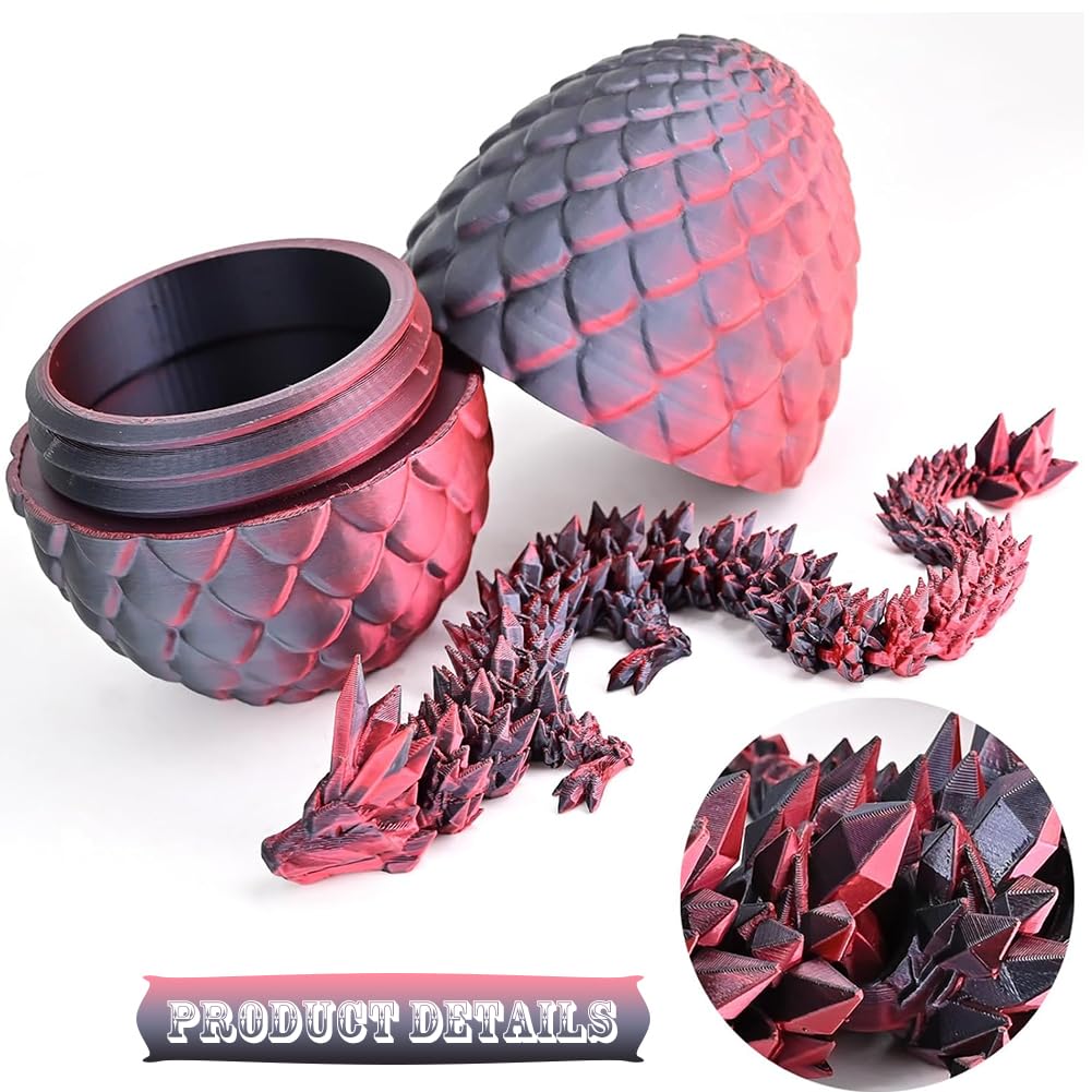 Laser Black 3D Dragon Egg Set,Articulated Dragon Crystal Ornaments, Desk Toys,PLA Hinged Toy,Flexible Joint Desk Toy - Image 3