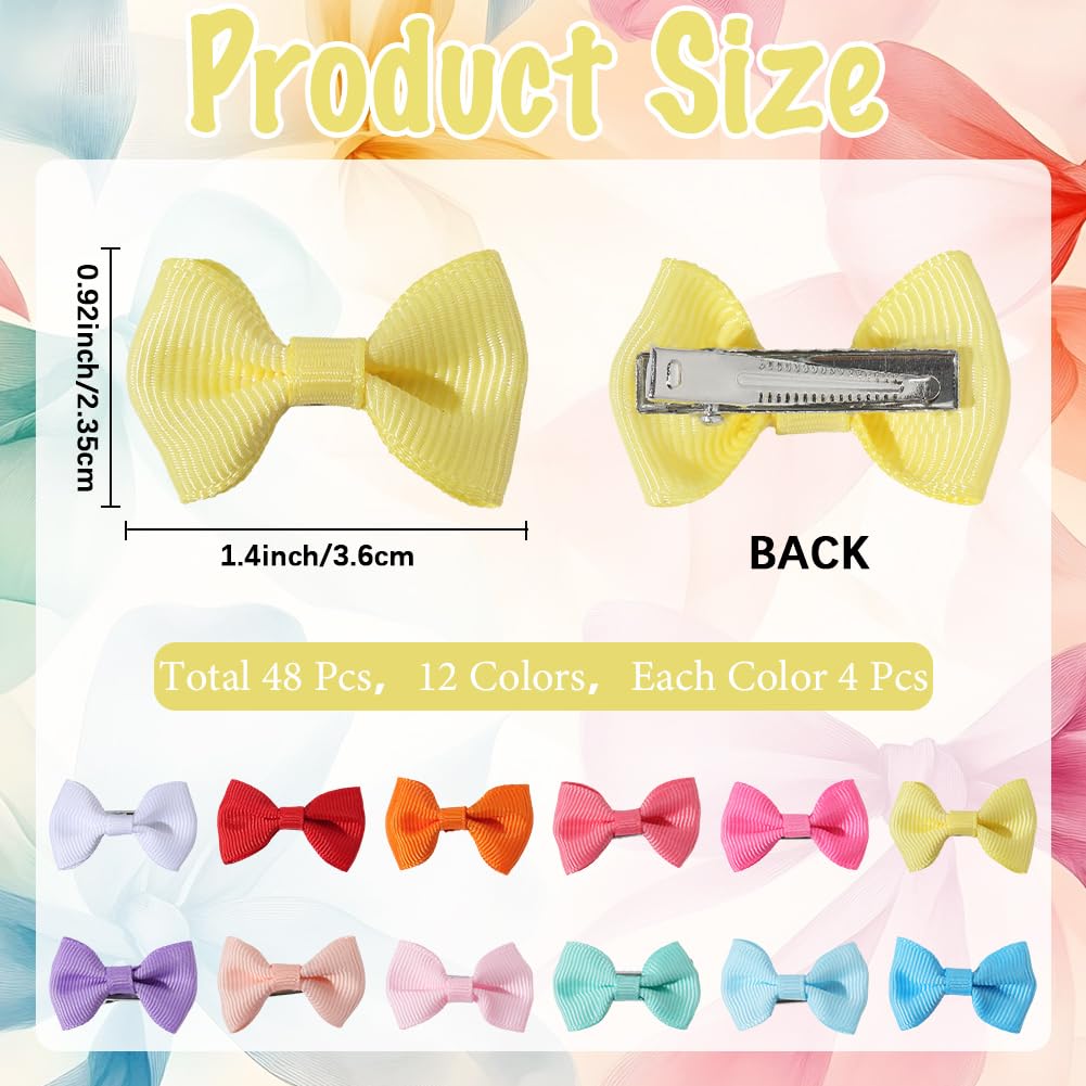 CREATCABIN 48Pcs Dog Hair Bows Small Cute Puppy Bowknot Hair Bows with Clips Handmade Bow Bulk for Doggies Dogs Cat Kitten Rabbit Pet Grooming Accessories Christmas Birthday Party 12 Colors 1.4x0.9in