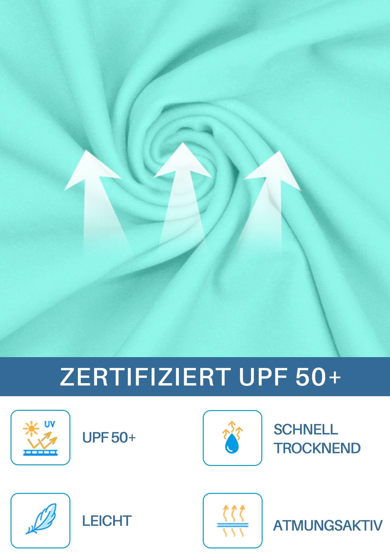 BesserBay Dziewczęca koszulka z okrągłym dekoltem i długim rękawem UV UPF 50+, rękawy raglanowe, koszulka do pływania z falbankami 110-150