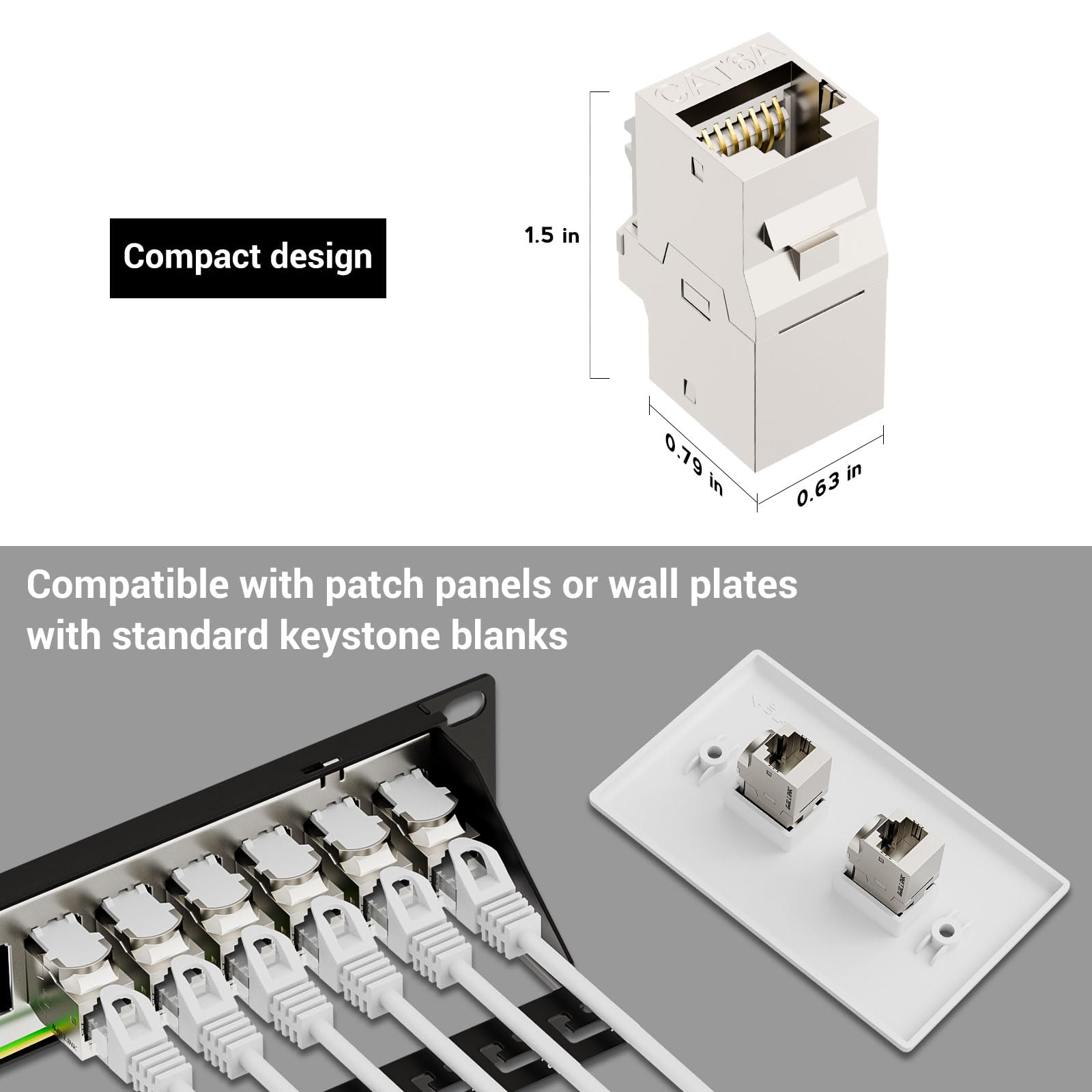 iwillink Lot de 10 coupleurs RJ45 Keystone blindés Cat6A 10 Gbit/s, coupleur Ethernet en alliage de zinc, femelle vers femelle Cat6a Keystone, argenté