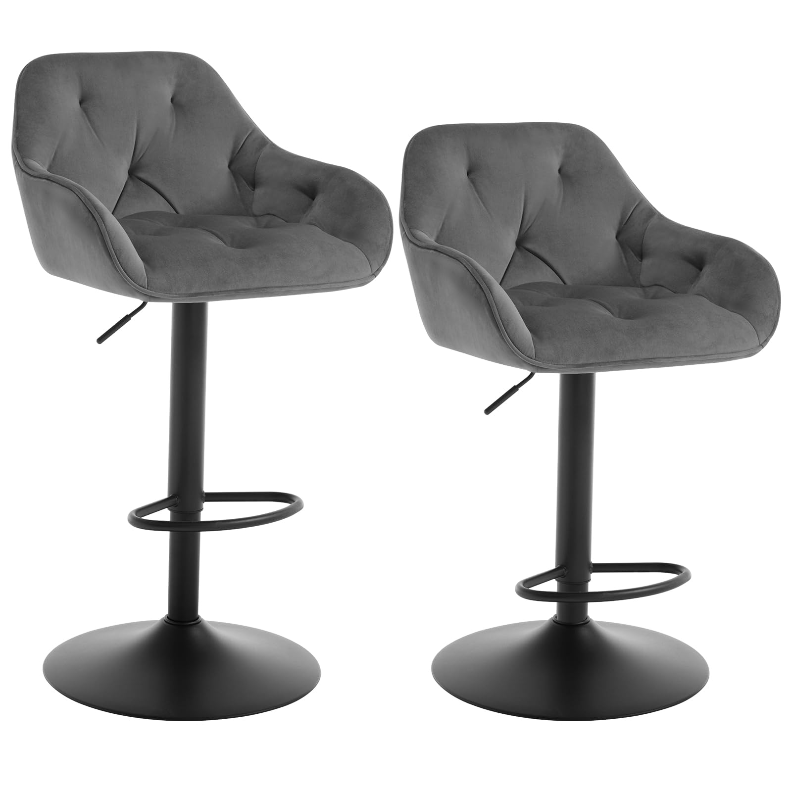 WOLTU Set of 2 Kitchen Stools, Swivel Kitchen Stools with Backrest and Footrest, Non-Slip Metal Base, Dark Grey