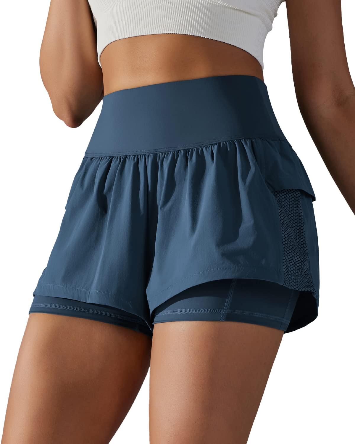 Iserkafe Athletic Shorts for Women Running Shorts Gym Yoga High Waisted Elastic Waistband Spandex Workout Shorts green 