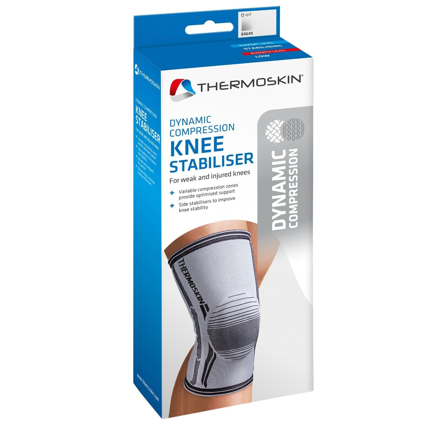 Thermoskin Kniebandage Kniestütze mit Silikonring - Dynamische Kompression Patellasehnenbandage für Männer und Frauen, Knieschoner Sport Alltag, Grau, XL