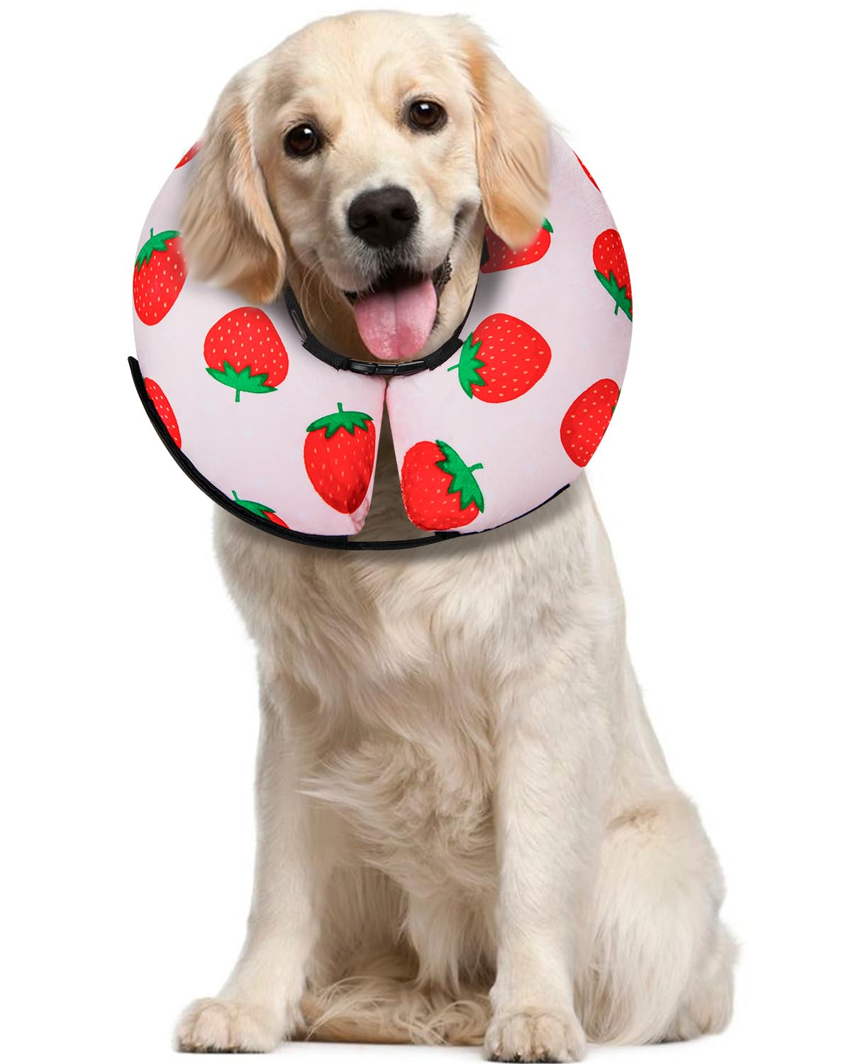 MIDOG Inflatable Dog Cone, Soft Donut Recovery Collar, Strawberry, Large