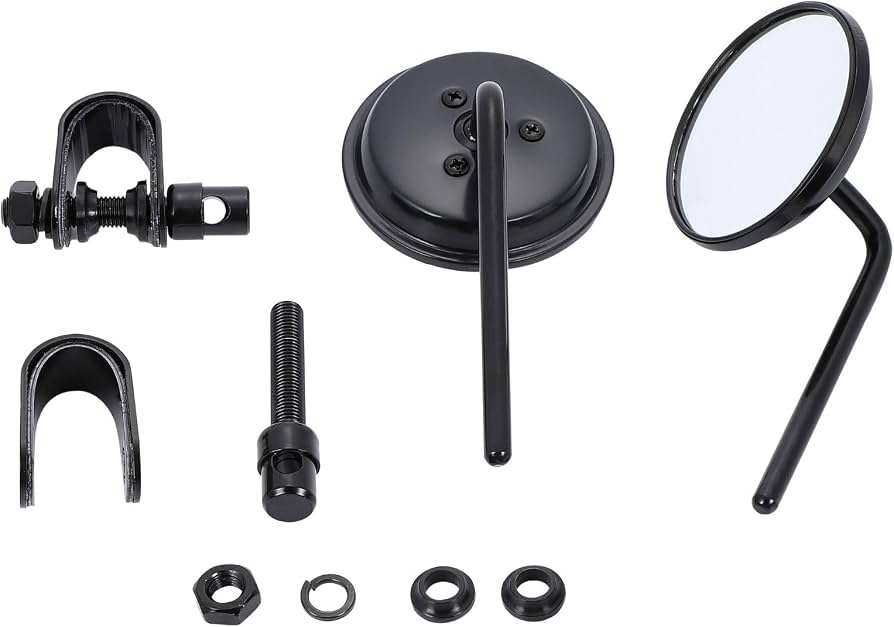 Amazon | バイク用クランプミラー ブラック左右セット ラウンド型 直径