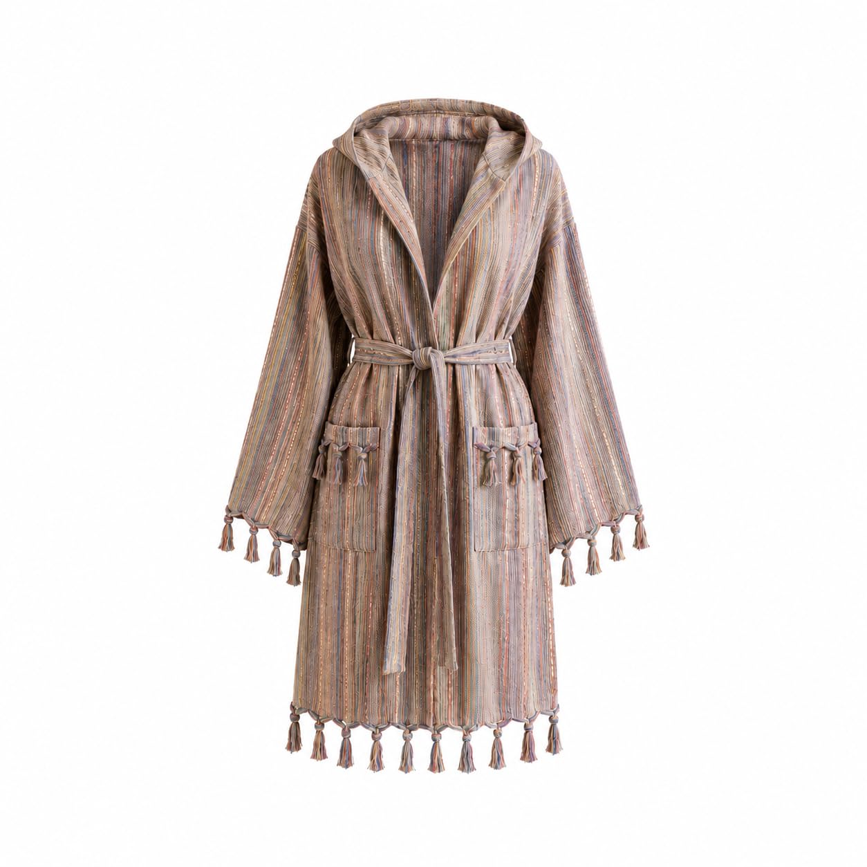 Peignoir de plage pour femme - Style Ibiza Beach Cover Up avec capuche - 100 % coton - Kimono à franges - Couverture de bikini - Robe spa et sauna