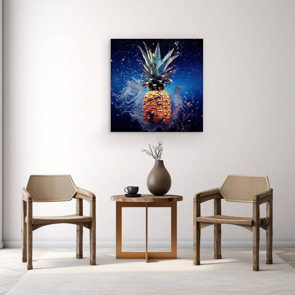 Canvas for Living room. Submerged Sweetness: A Pineapple's Underwater Dance with Bubbles and Blues, 27 x 18 inch Canvas Wall Art - Wall Art Digital Painting - Modern Home Decor
