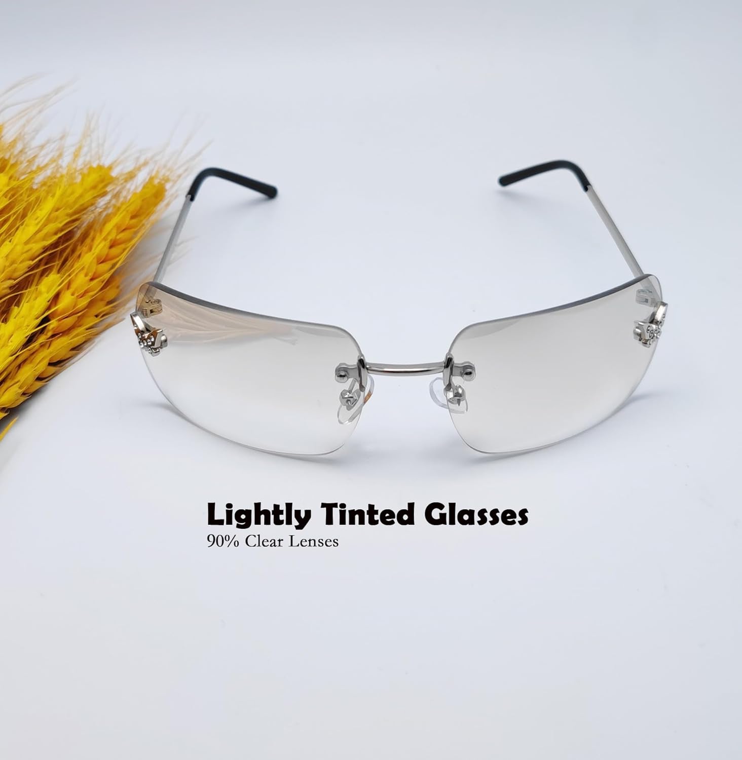 Rimless Y2K Sunglasses for Women Men Fashion Wrap Around Sunglasses Tinted Lens 2000s Sun Glasses Shades Butterfly - Image 4