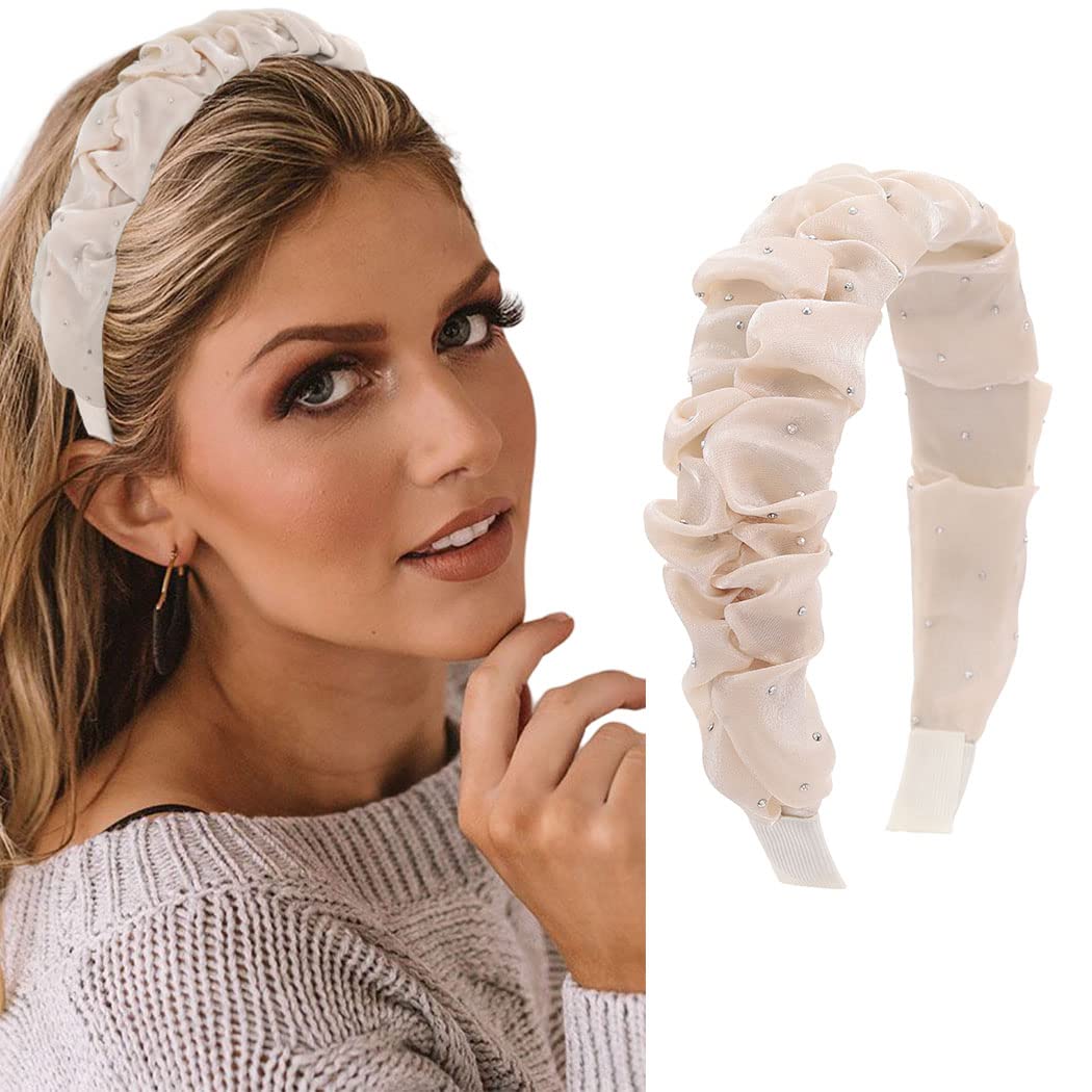 Zoestar Diadema ancha de cristal para el pelo, bandas elásticas para el cabello, accesorios para el cabello personalizados para mujeres y niñas (champán)