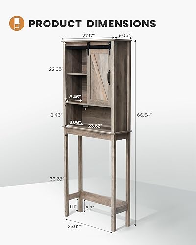 Miniatura 2 de Crestlive Products Gabinete de almacenamiento sobre el inodoro, organizador de baño de madera con estantes ajustables y puerta corrediza de granero,