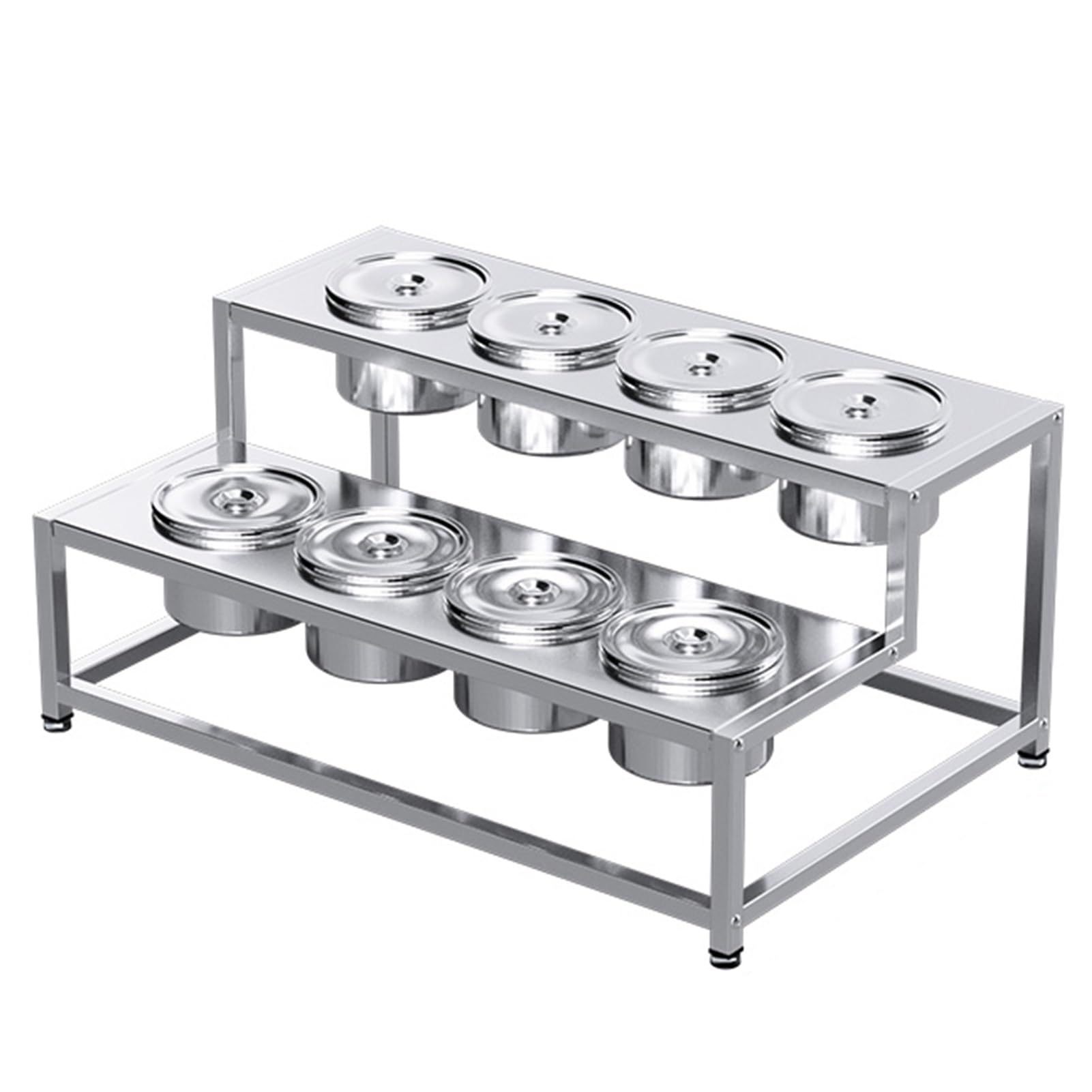 Estantes de especias de acero inoxidable con sartenes y tapas, juego de estantes de especias comerciales para buffet de cocina, dispensador de encimeras de condimentos para salsas