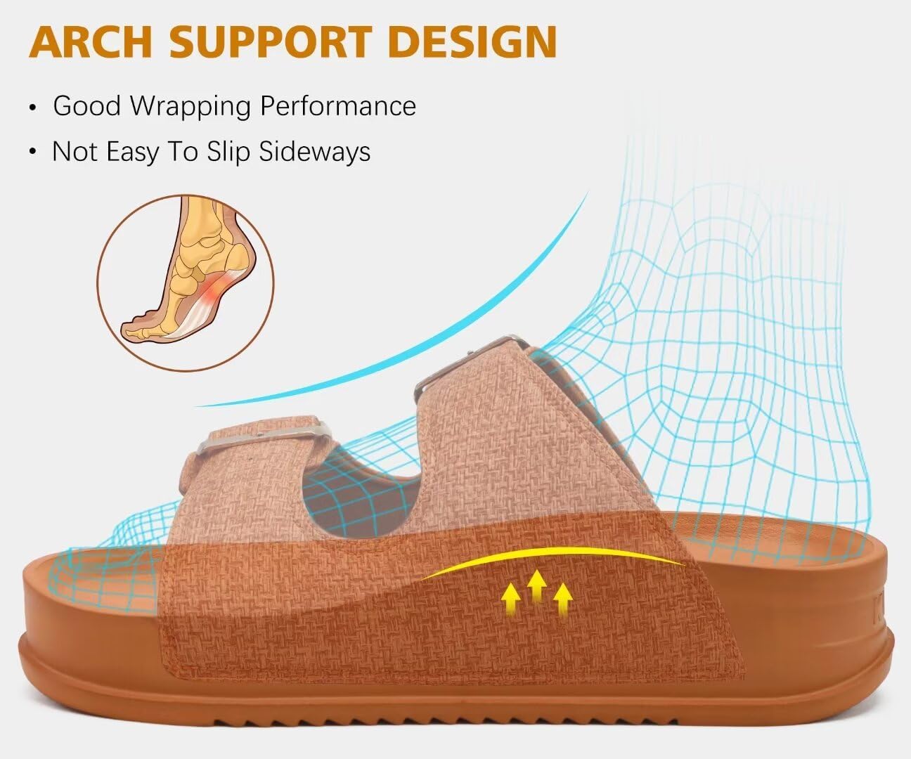 KuaiLu Womens Sandals with Arch Support Comfortable Orthopedic Cushion Recovery Slides Summer Fashion Leather Double Buckle Casual Slip On Plantar Fasciitis Shoes for Indoor&Outdoor (US Size 6-12) - Image 4