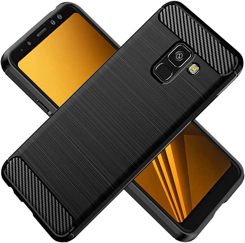 Image of NPRC Hybrid Ultra Slim Protective Case TPU Non-Slip Carbon Fiber Texture Shockproof Case Cover for Samsung Galaxy A8 2018 - Black