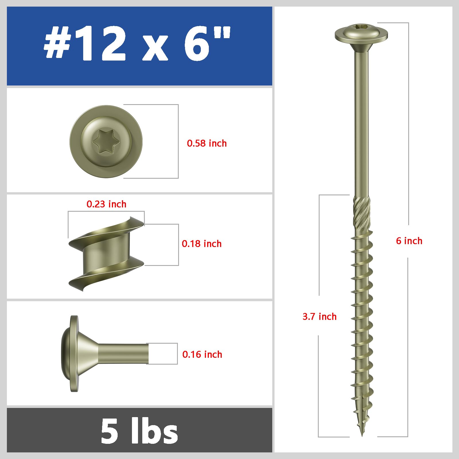 Wensilon (2,3 kg) #12 x 6 viti gialle, viti per legno strutturale, robusta vite per costruzione, resistente alla ruggine, testa a rondella, viti per legno rivestite nere per esterni, azionamento a