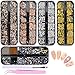 editTime 5 Boxes Gold & Silver Metal Nail 3D Punk Studs Star Moon Heart Triangle Square Rivet Gems Nail Art Jewels with a Curved Tweezers and a Nail Brush (gold & rose gold & silver)