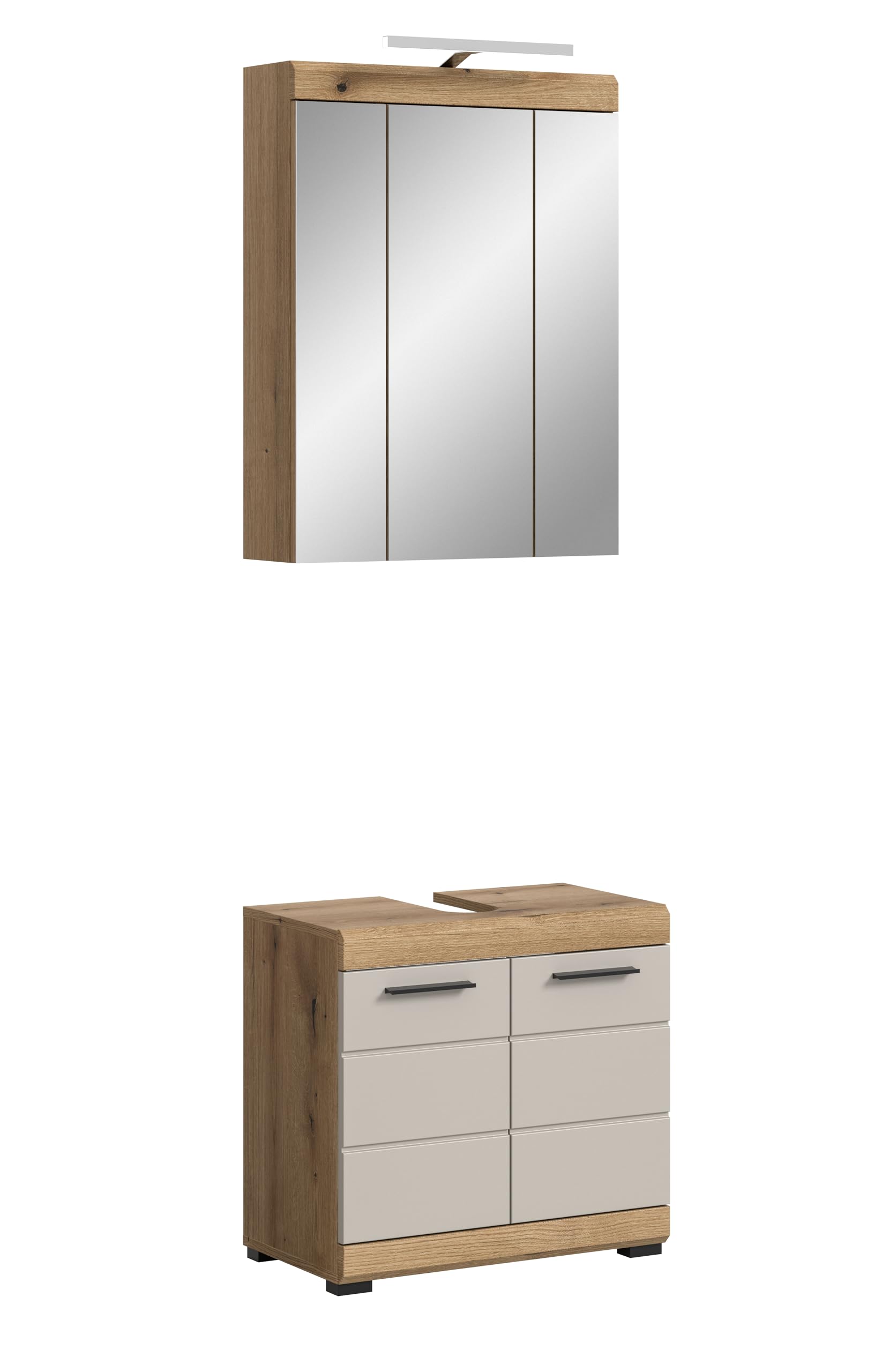xonox.home – Badkombination Scout 60x191x34 cm in Evoak Oak und Kaschmir Nachbildung matt – Schmale Badkombination mit viel Stauraum – platzsparend, funktional & stilvoll