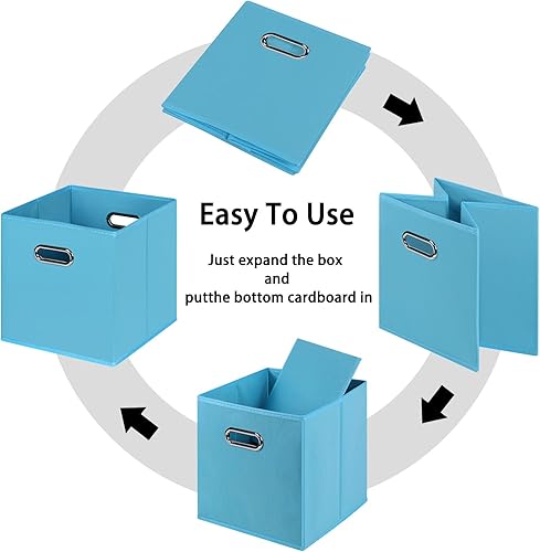 Miniatura 6 de Cubos de almacenamiento plegables negros, caja de almacenamiento de tela, cestas organizadoras con asas dobles para organizador del hogar (azul)