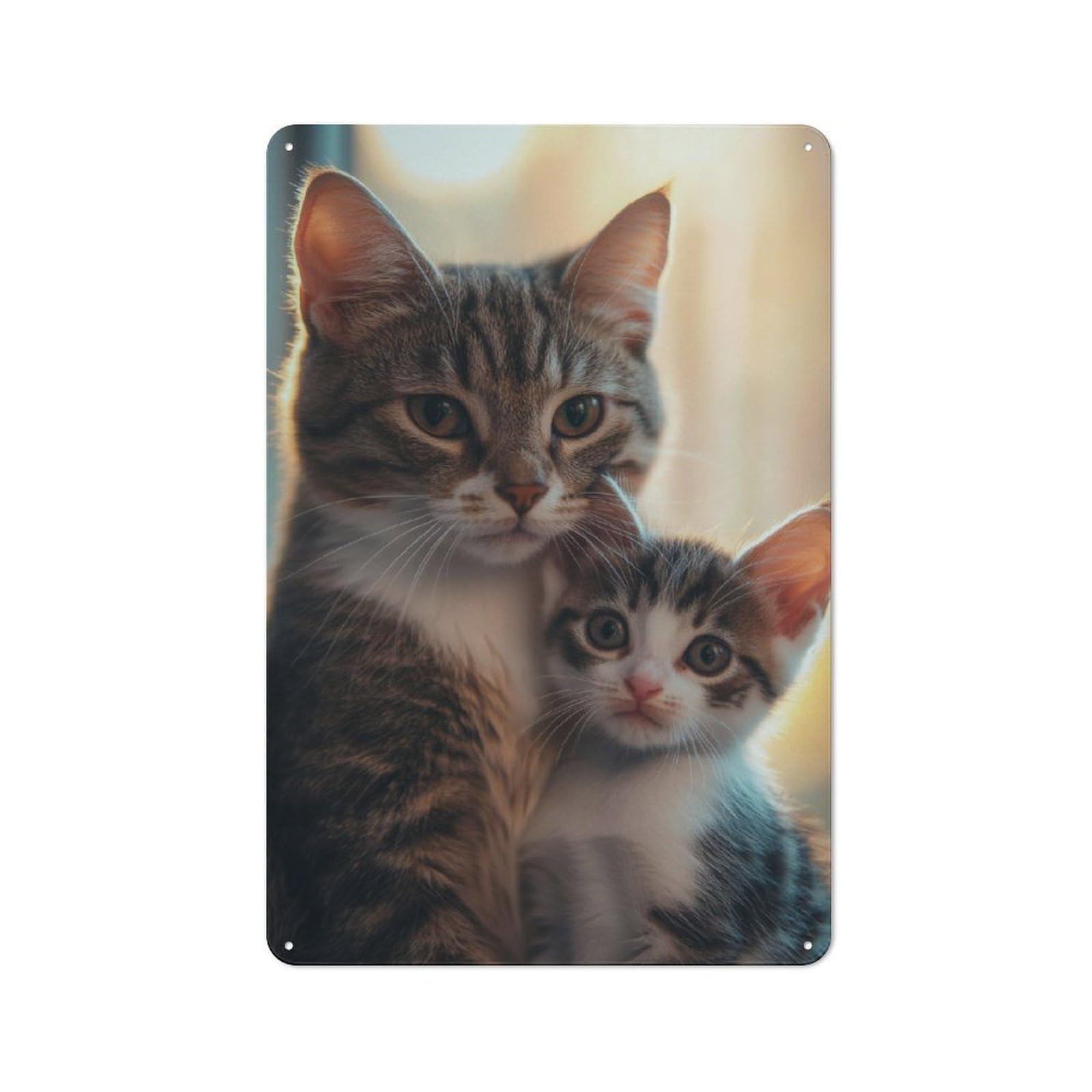 Junmoney Mother Cat And Kitten Vintage Metal Plaque 30X20cm For Home Office Or Studio, Seasonal Metal Wall Decor For Winter Interiors