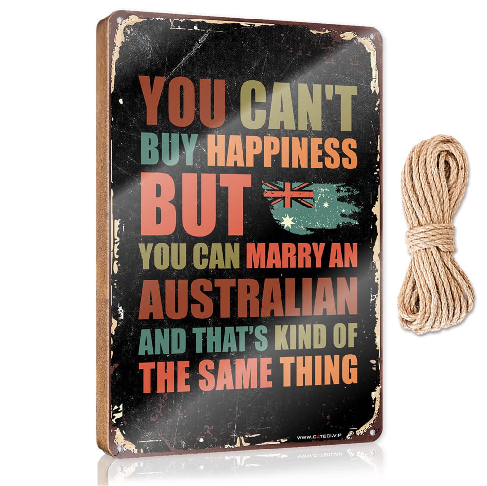 HELIOFORGE Hanging Wooden Plaque You Can'T Buy Happiness But Can Marry An Australian Wooden Sign(15X28CM)