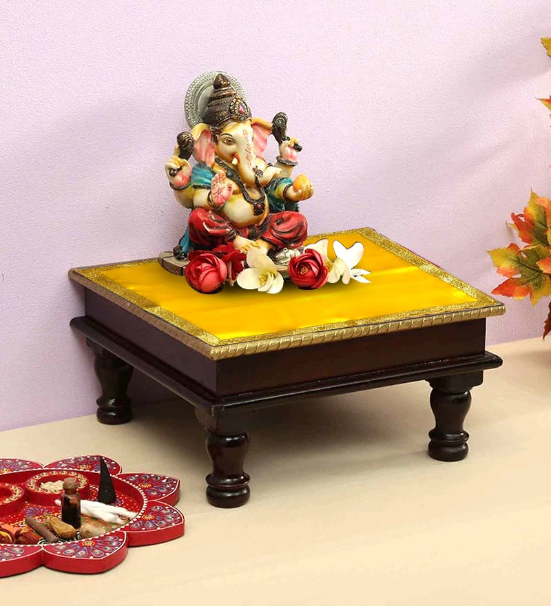 RMCG TRADERS Pooja Aasan Cloth, Mandir Cloth, Chowki Kapda/Pooja Mat, Square Pooja Satin Mats for Home Altar, Size 18 x 18 cm, Pack of 3 (Yellow-Red-Orange) 1