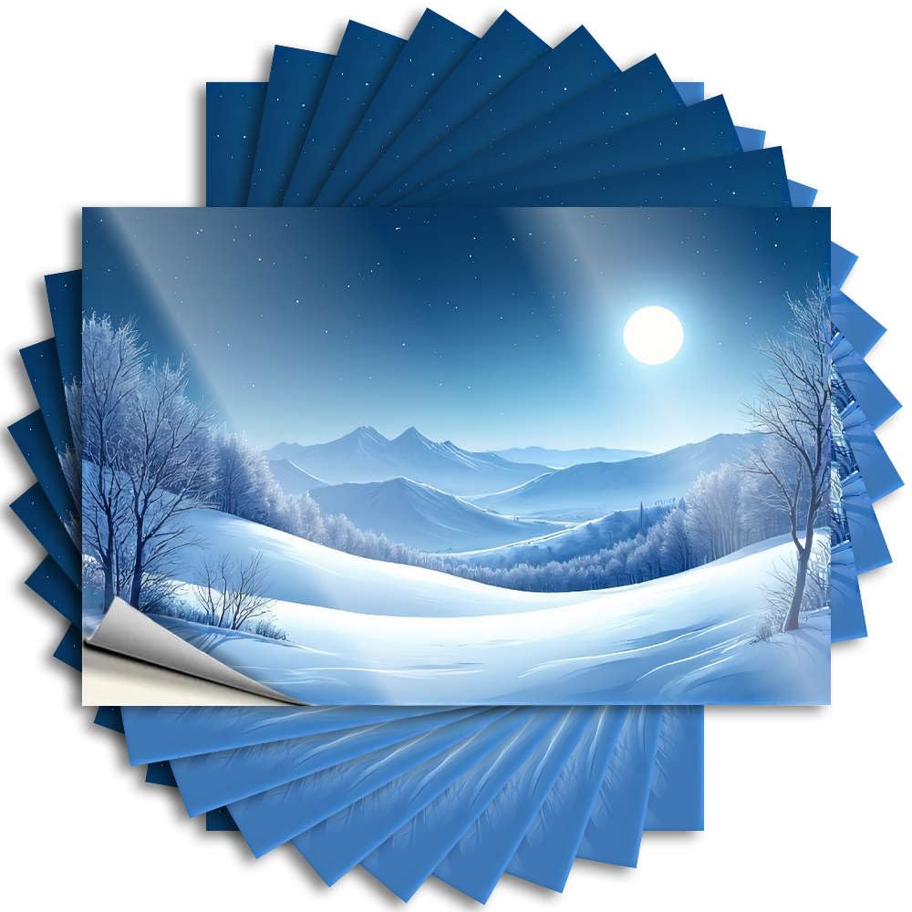 Fzfn Colour Emo Room Decor Quote - Tiny Stone Laptop A Serene Winter Landscape Under A Full Moon(12X18cm)