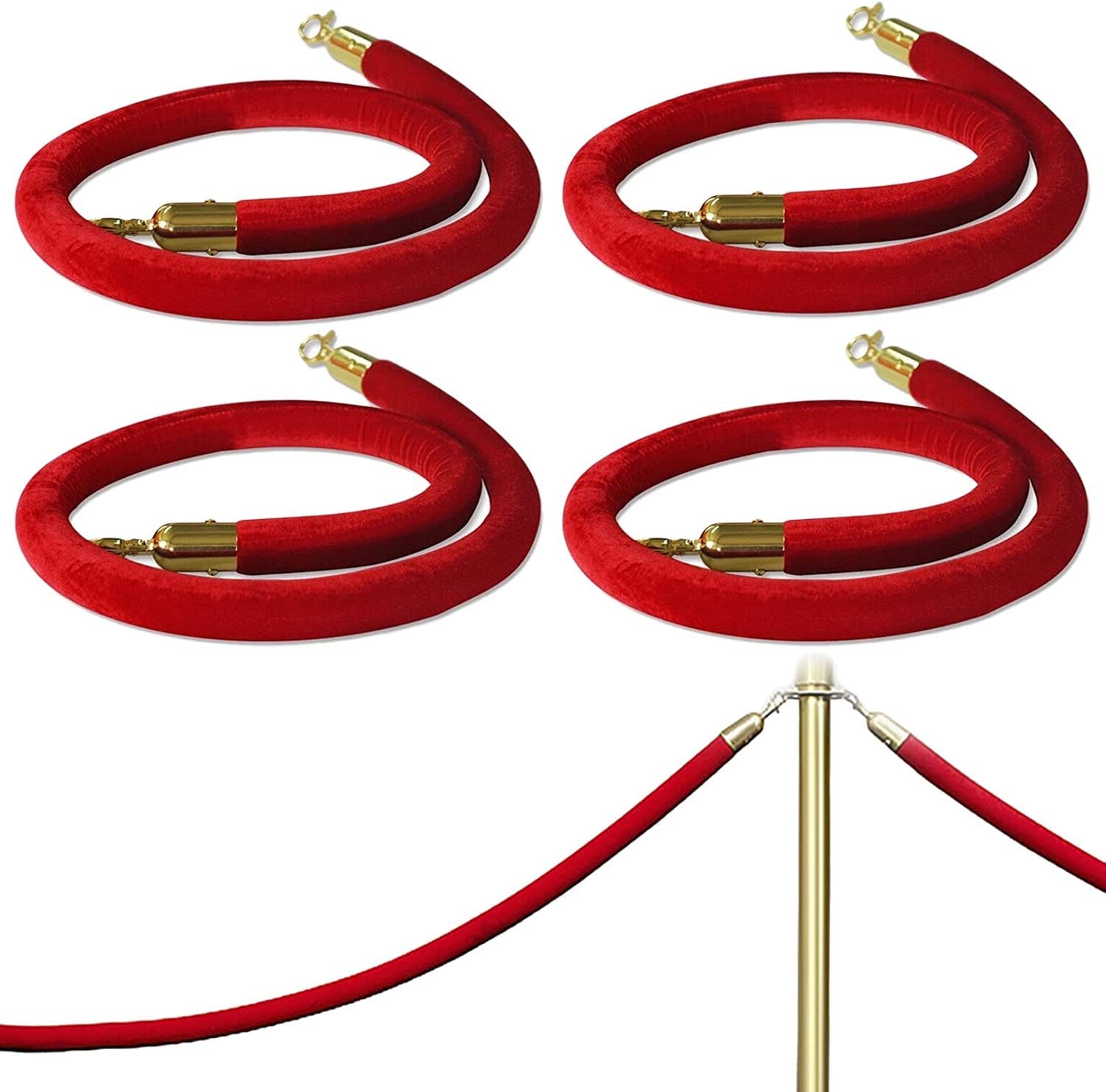 Décorations de fête, barrière en velours pour la décoration de fêtes et de mariages, contrôle des foules avec pinces métalliques, lot de 4 - Idéal pour les événements, l'accès VIP et la gest