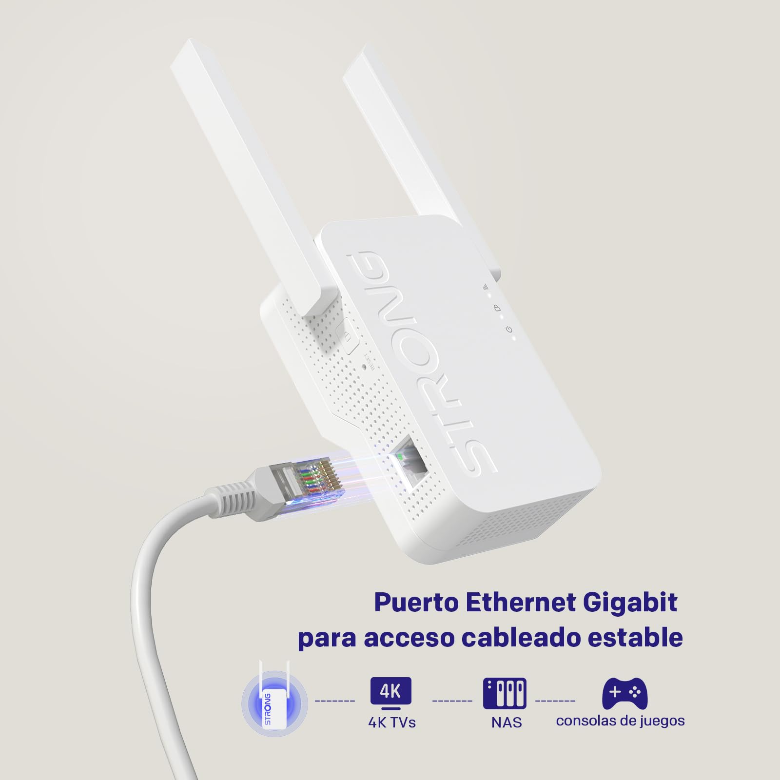 Strong Repetidor WiFi 6 AX3000 de Pared – Amplificador señal WiFi Potente Largo Alcance, Dual Band con Antenas externas, WiFi Extender para casa, Streaming y Gaming
