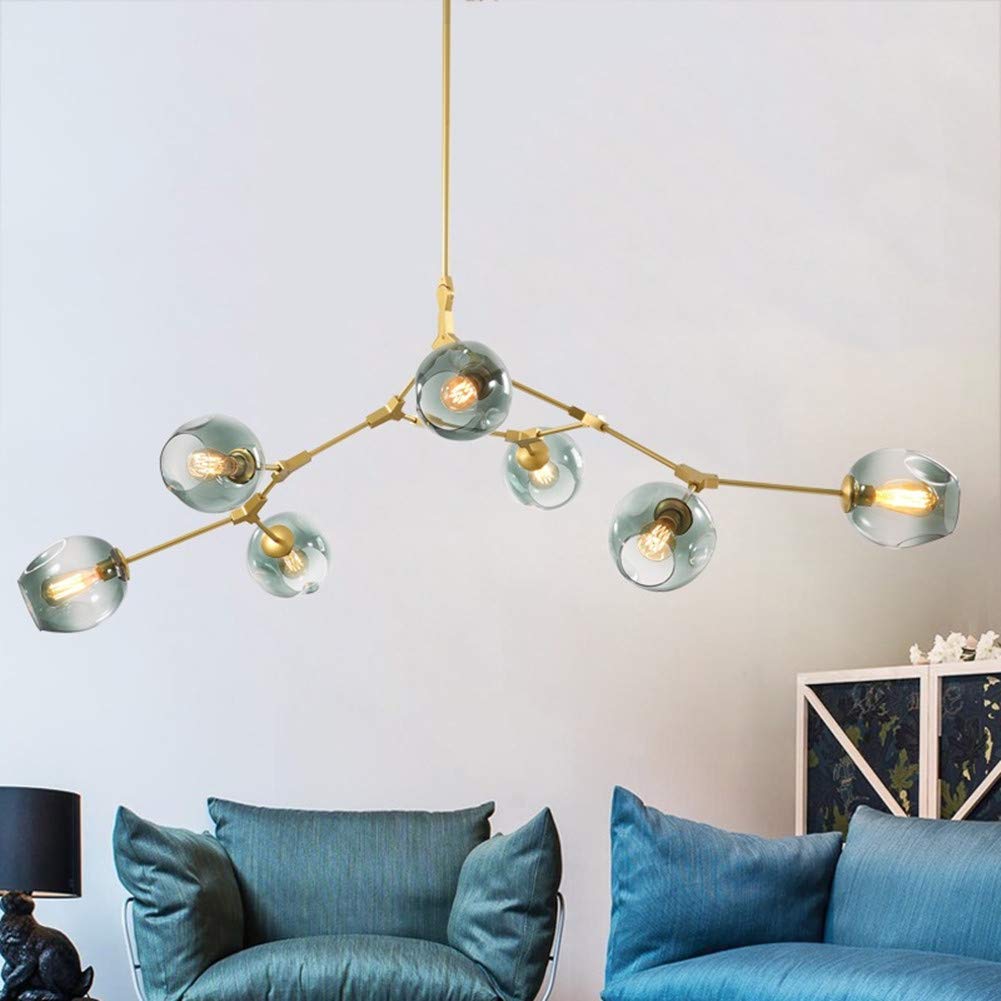 Lampadario Nordico a Sfere di Vetro Regolabile in Altezza, Lampada a Sospensione Nera Opaca, lampadario a Globo a 8 luci in Stile Mid-Century, Rami in Metallo soffiato a Mano con a