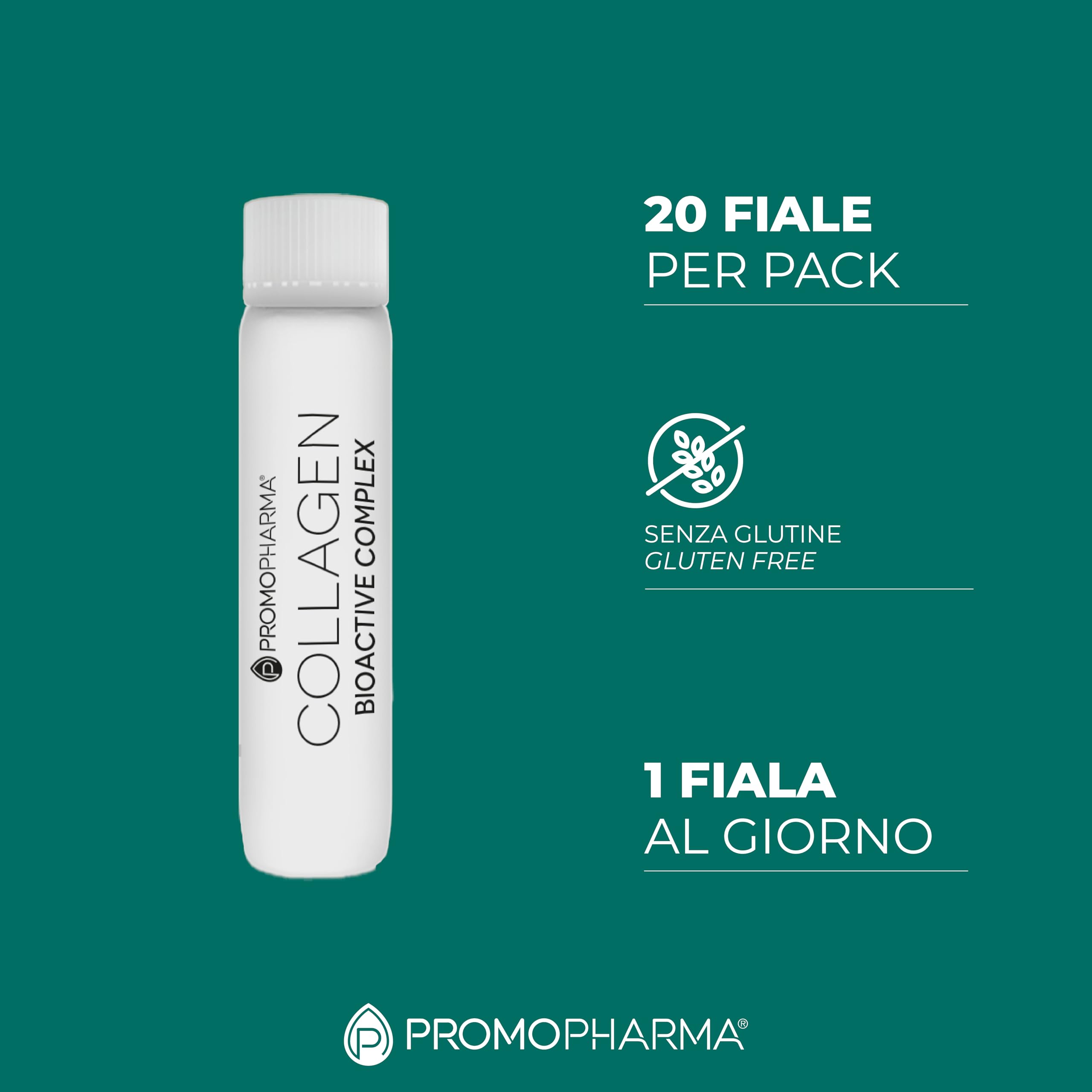 Collagen Bioactive Complex – Peptidi di Collagene Idrolizzato ad Alta Biodisponibilità con Vitamina C – Contribuisce a mantenere la Pelle Elastica – 20 fiale da 25 ml