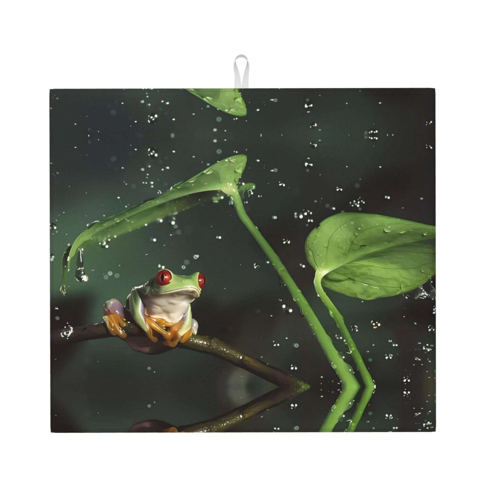WHJDPP Peace Tree Frog Prints Kitchen Drying Mat - Absorbent Dish Drying Throw with Colorful Prints, Quick-Dry Countertop Layer for Dishes & Appliances - Non-Slip & Foldable